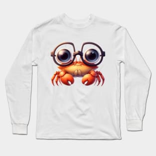 Cute little crab wearing glasses Long Sleeve T-Shirt
